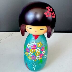 Japanese Wooden Kokeshi Doll 6” Tall Seafoam Green